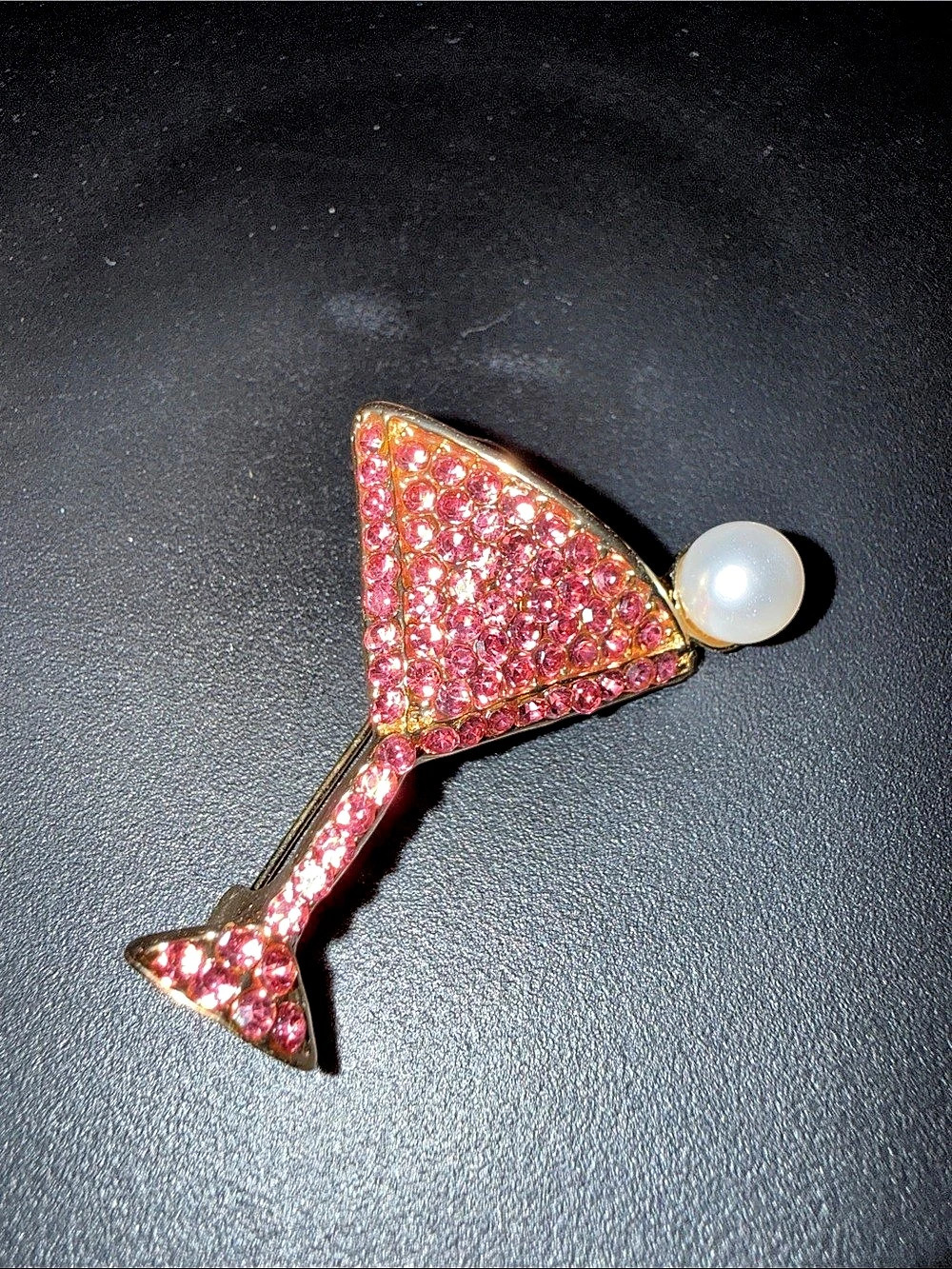 Pink Rhinestone Cocktail Brooch